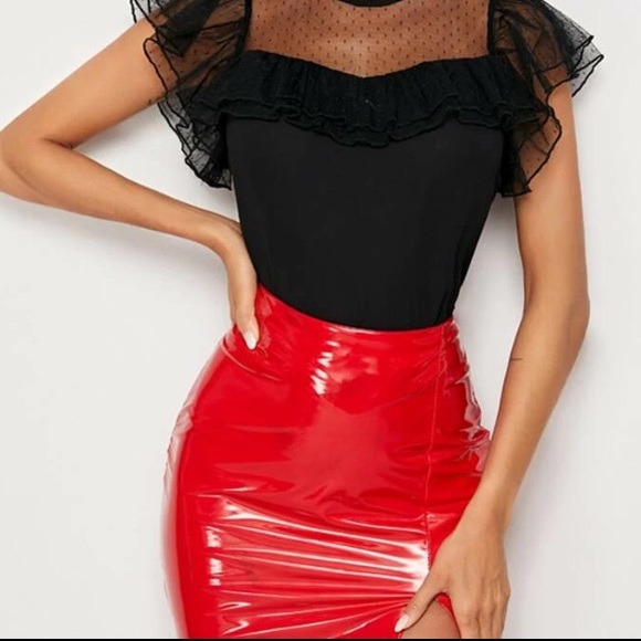 Red Latex Mini Skirt - Picture 1 of 5